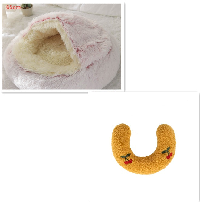 2 In 1 Pet Winter Round Plush Warm Sleeping Bed