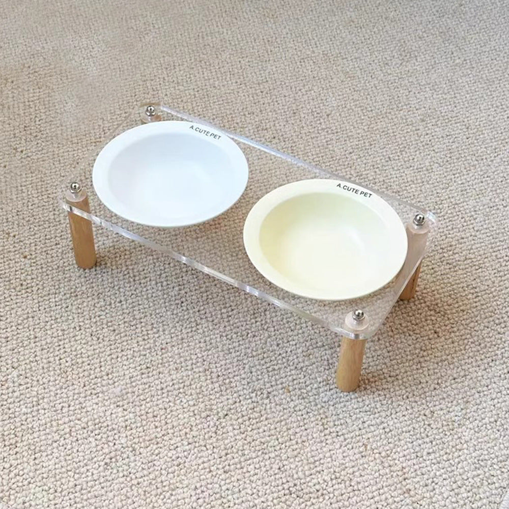 Anti Tumble Ceramic Double Bowl Pet Feeder With Elevated Stand