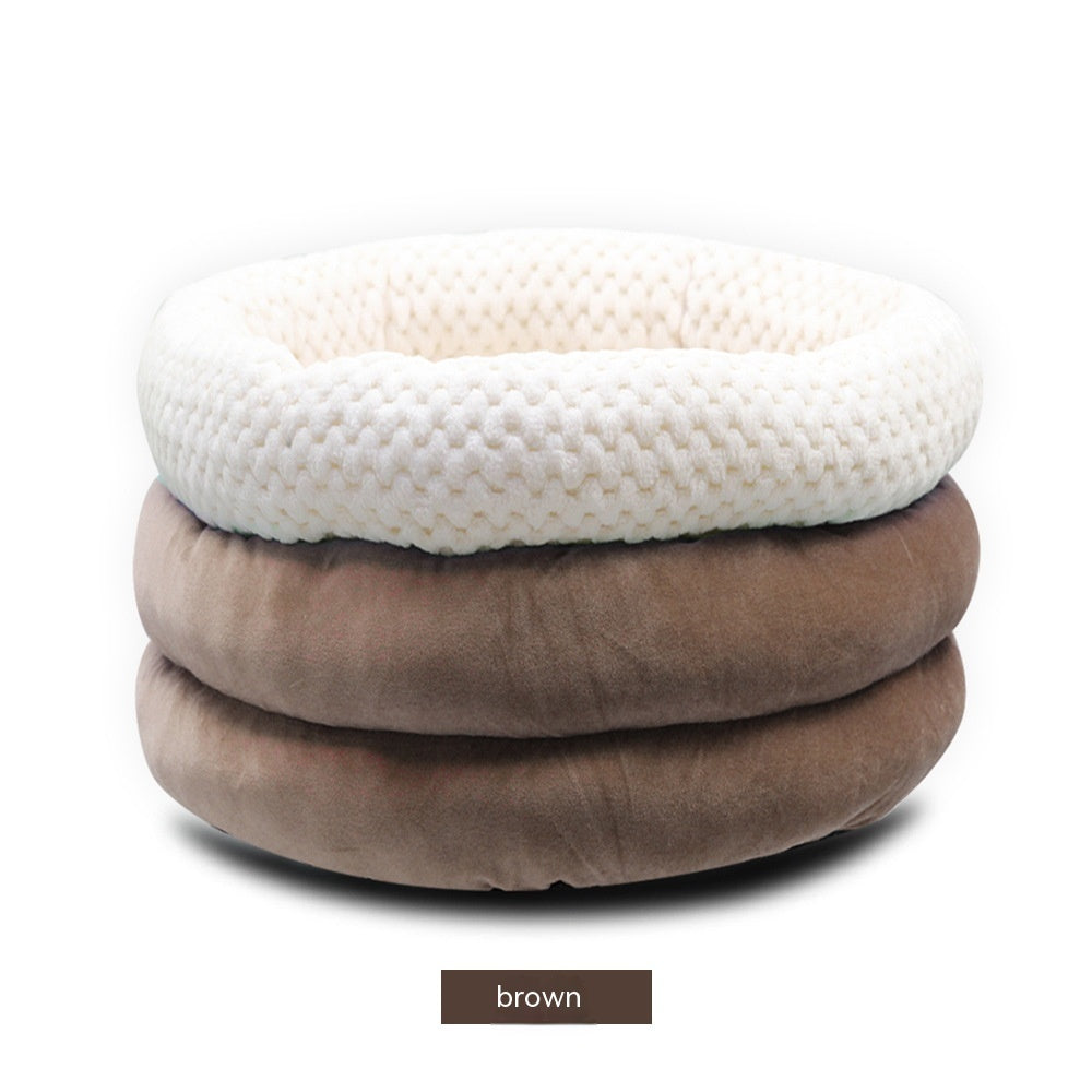 Semi Closed Round Ice Velvet Pet Bed For Deep Sleep Comfort