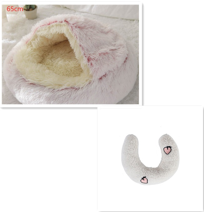 2 In 1 Pet Winter Round Plush Warm Sleeping Bed