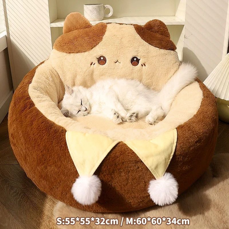 Round Pet Bed Sofa Cushion Soft Warm Deep Sleep Mattress