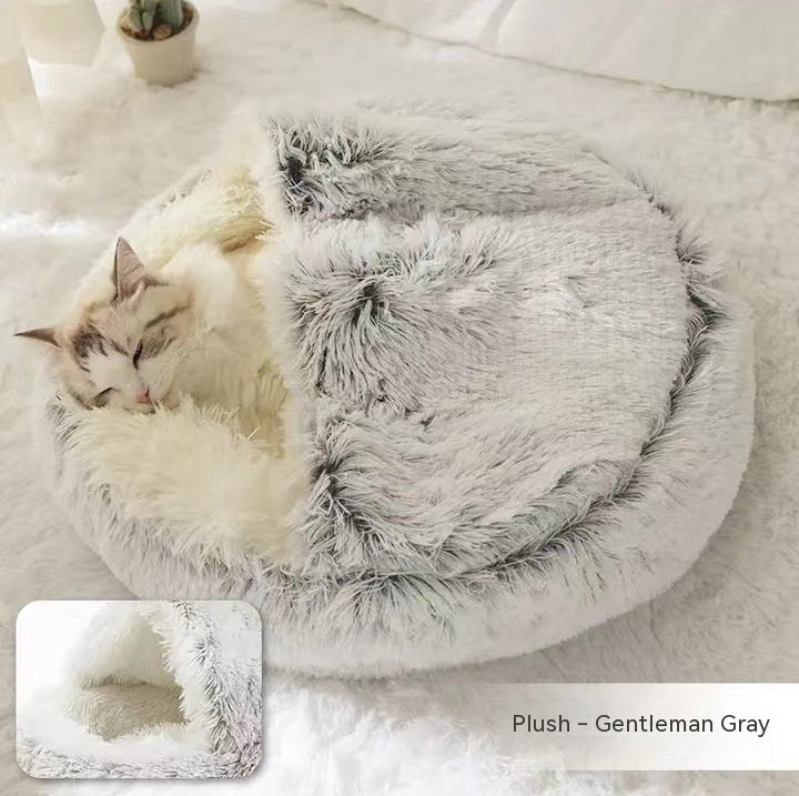 2 In 1 Pet Winter Round Plush Warm Sleeping Bed