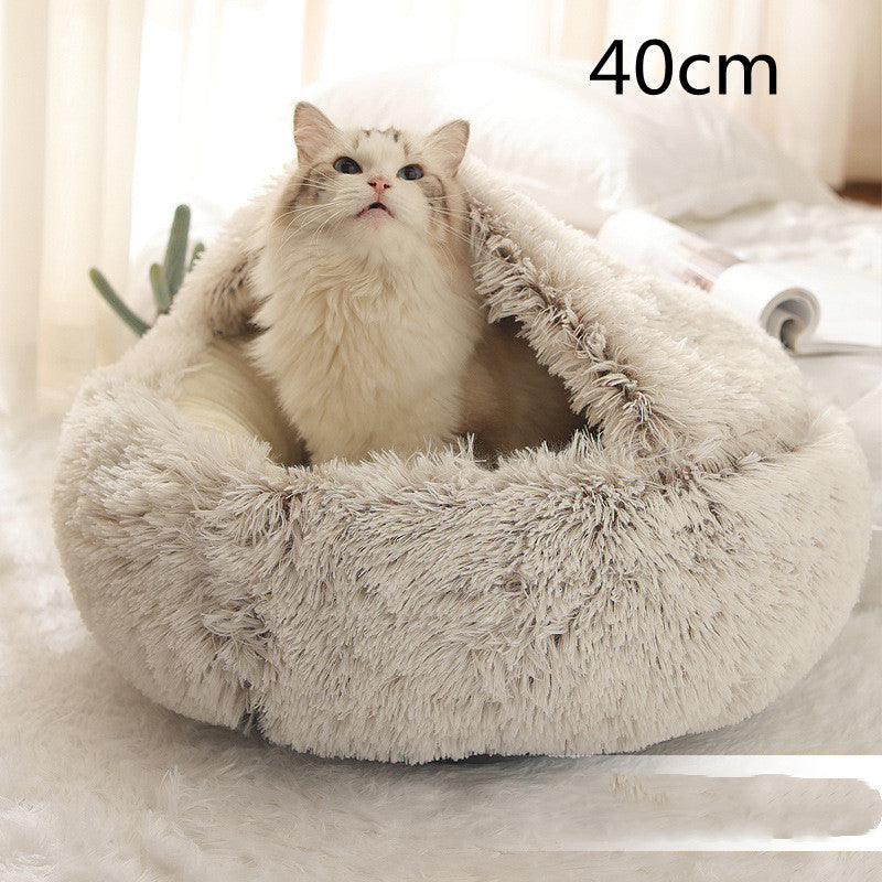 2 In 1 Pet Winter Round Plush Warm Sleeping Bed