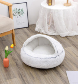 2 In 1 Pet Winter Round Plush Warm Sleeping Bed