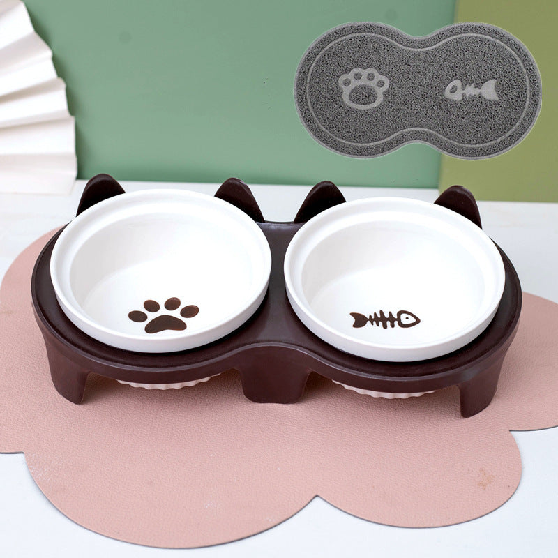 Tall Diagonal Ceramic Double Pet Water And Food Bowl Supplies
