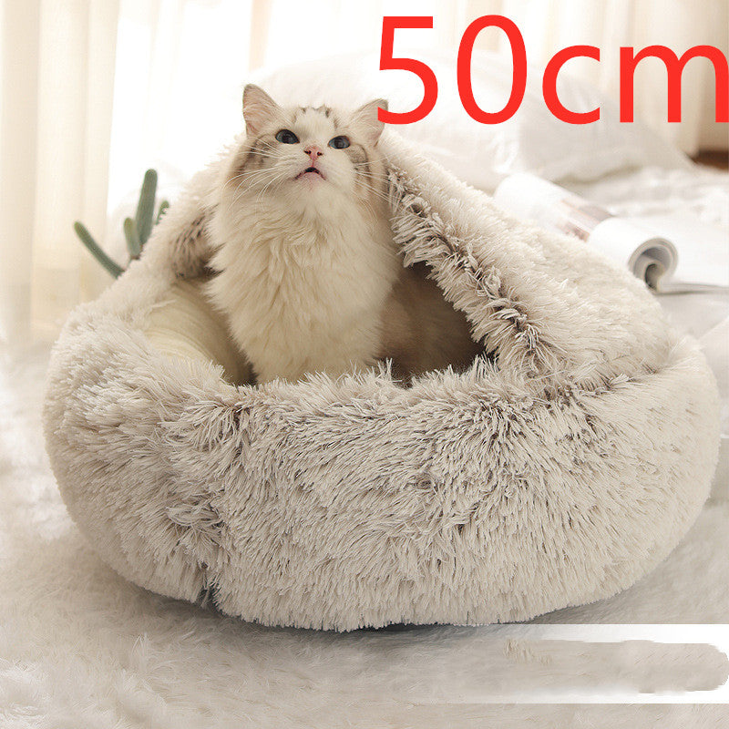 2 In 1 Pet Winter Round Plush Warm Sleeping Bed
