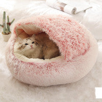 2 In 1 Pet Winter Round Plush Warm Sleeping Bed