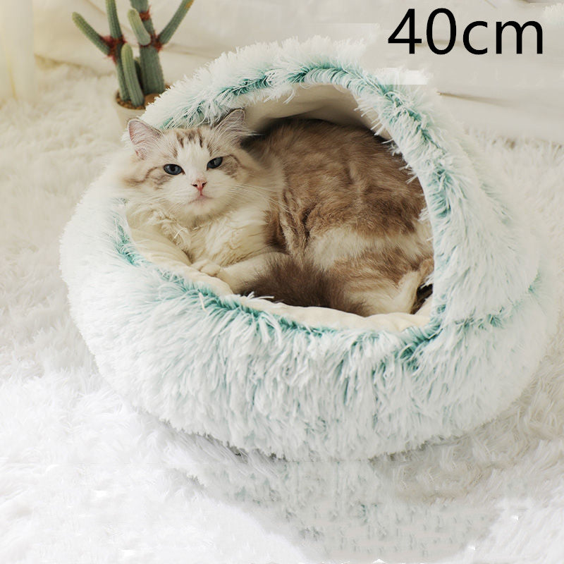 2 In 1 Pet Winter Round Plush Warm Sleeping Bed