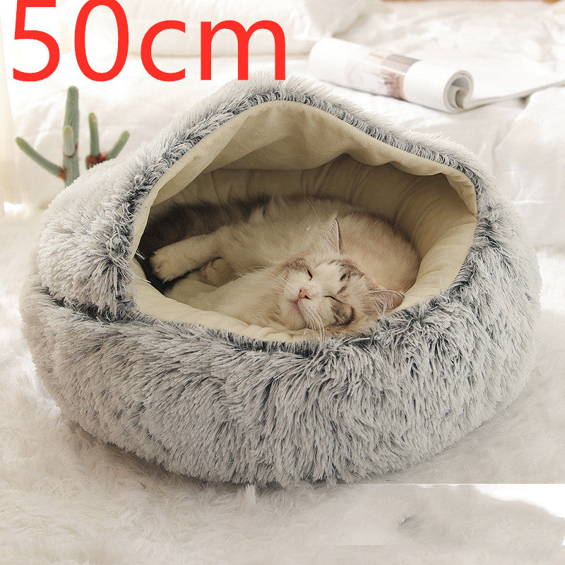 2 In 1 Pet Winter Round Plush Warm Sleeping Bed