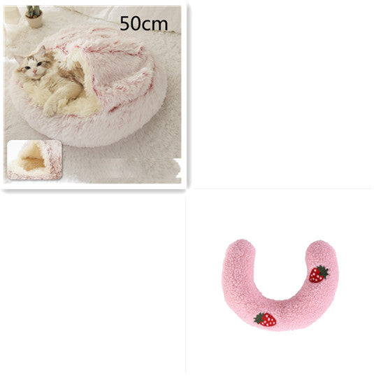 2 In 1 Pet Winter Round Plush Warm Sleeping Bed