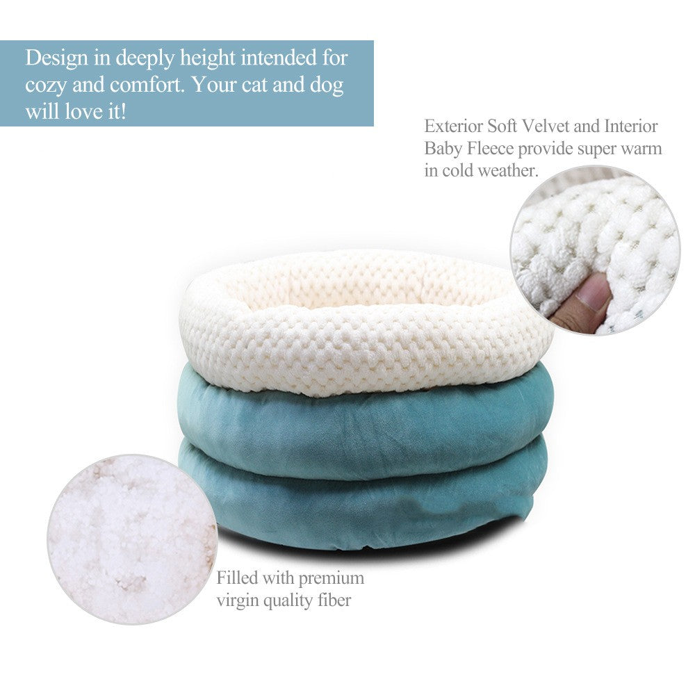 Semi Closed Round Ice Velvet Pet Bed For Deep Sleep Comfort