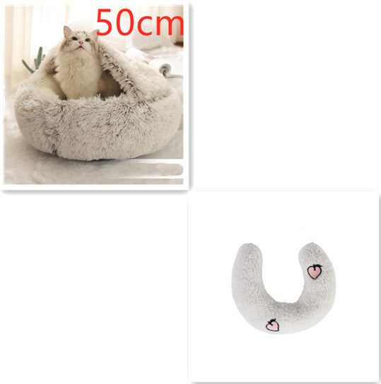 2 In 1 Pet Winter Round Plush Warm Sleeping Bed