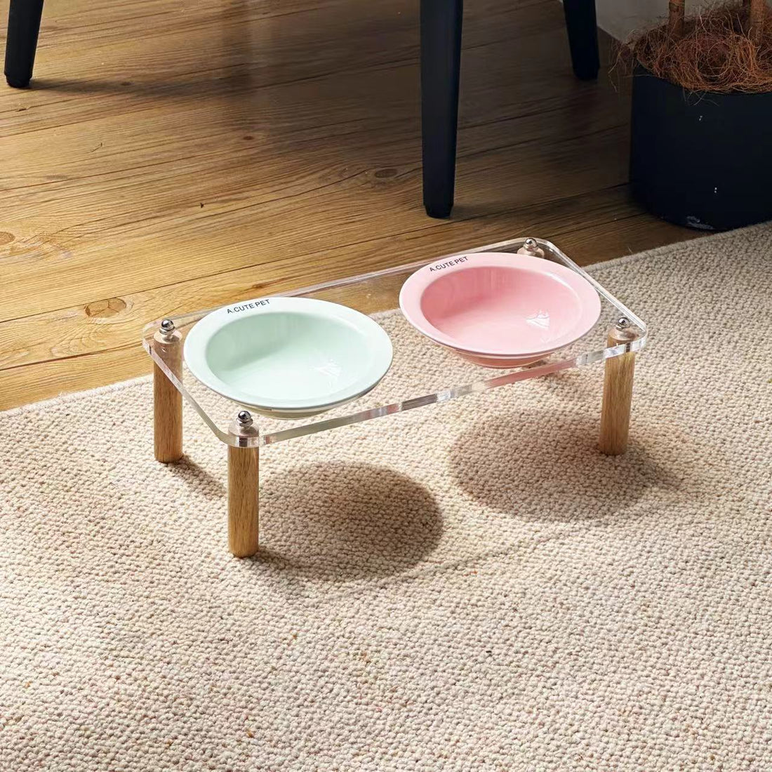 Anti Tumble Ceramic Double Bowl Pet Feeder With Elevated Stand