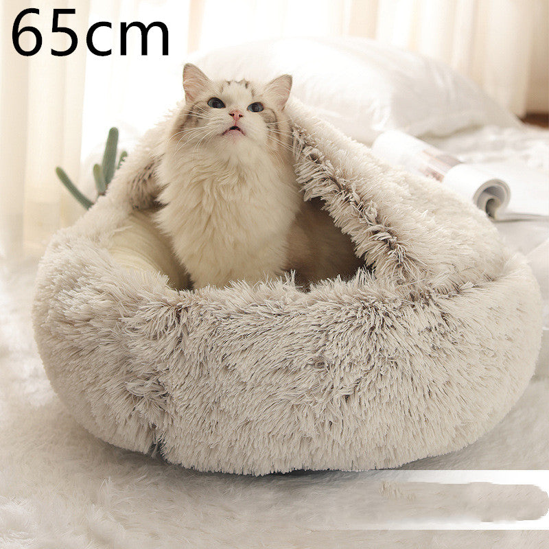 2 In 1 Pet Winter Round Plush Warm Sleeping Bed