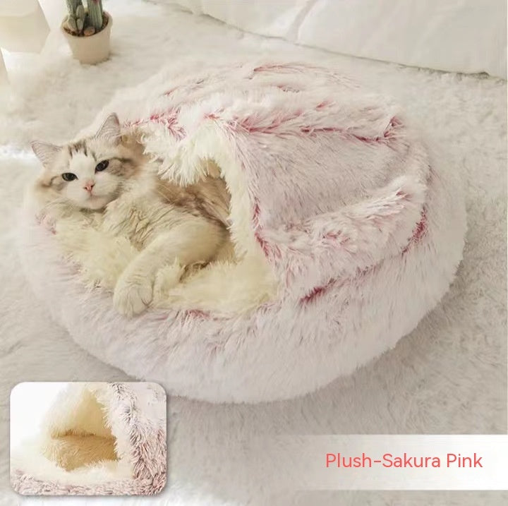 2 In 1 Pet Winter Round Plush Warm Sleeping Bed