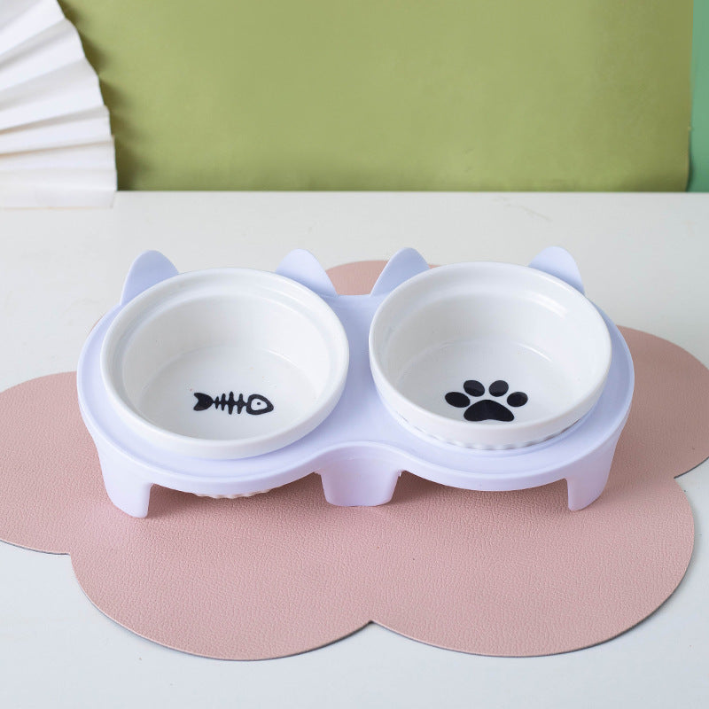 Tall Diagonal Ceramic Double Pet Water And Food Bowl Supplies