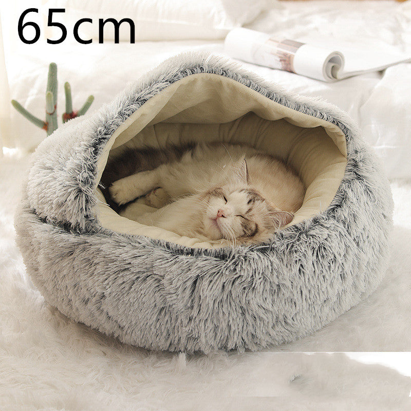 2 In 1 Pet Winter Round Plush Warm Sleeping Bed