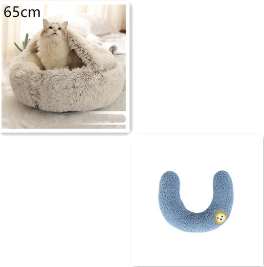 2 In 1 Pet Winter Round Plush Warm Sleeping Bed