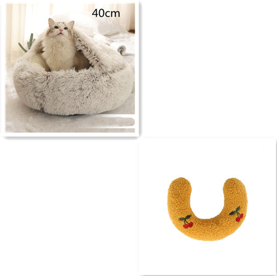 2 In 1 Pet Winter Round Plush Warm Sleeping Bed