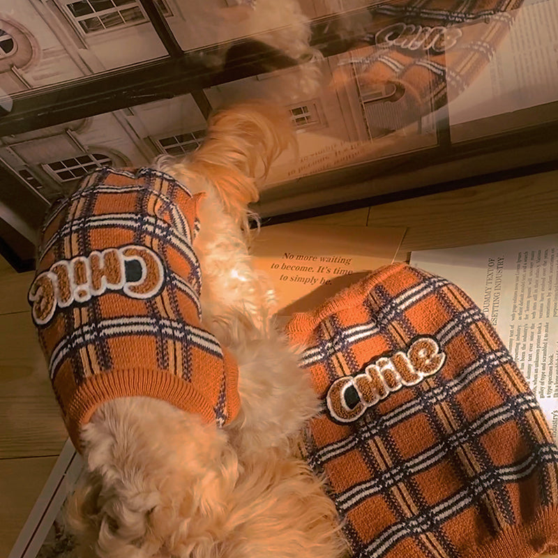 Vintage Plaid Pet Sweater Warm Clothing