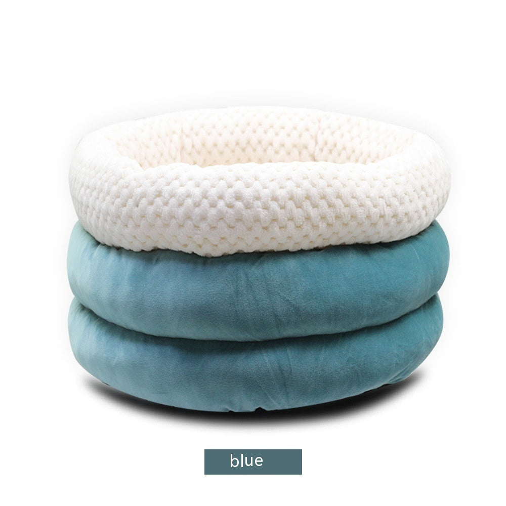 Semi Closed Round Ice Velvet Pet Bed For Deep Sleep Comfort
