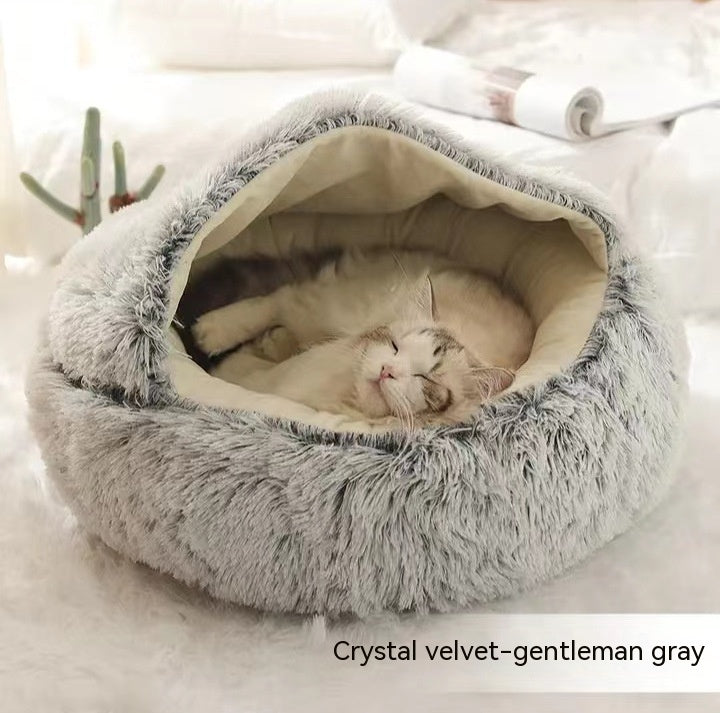 2 In 1 Pet Winter Round Plush Warm Sleeping Bed