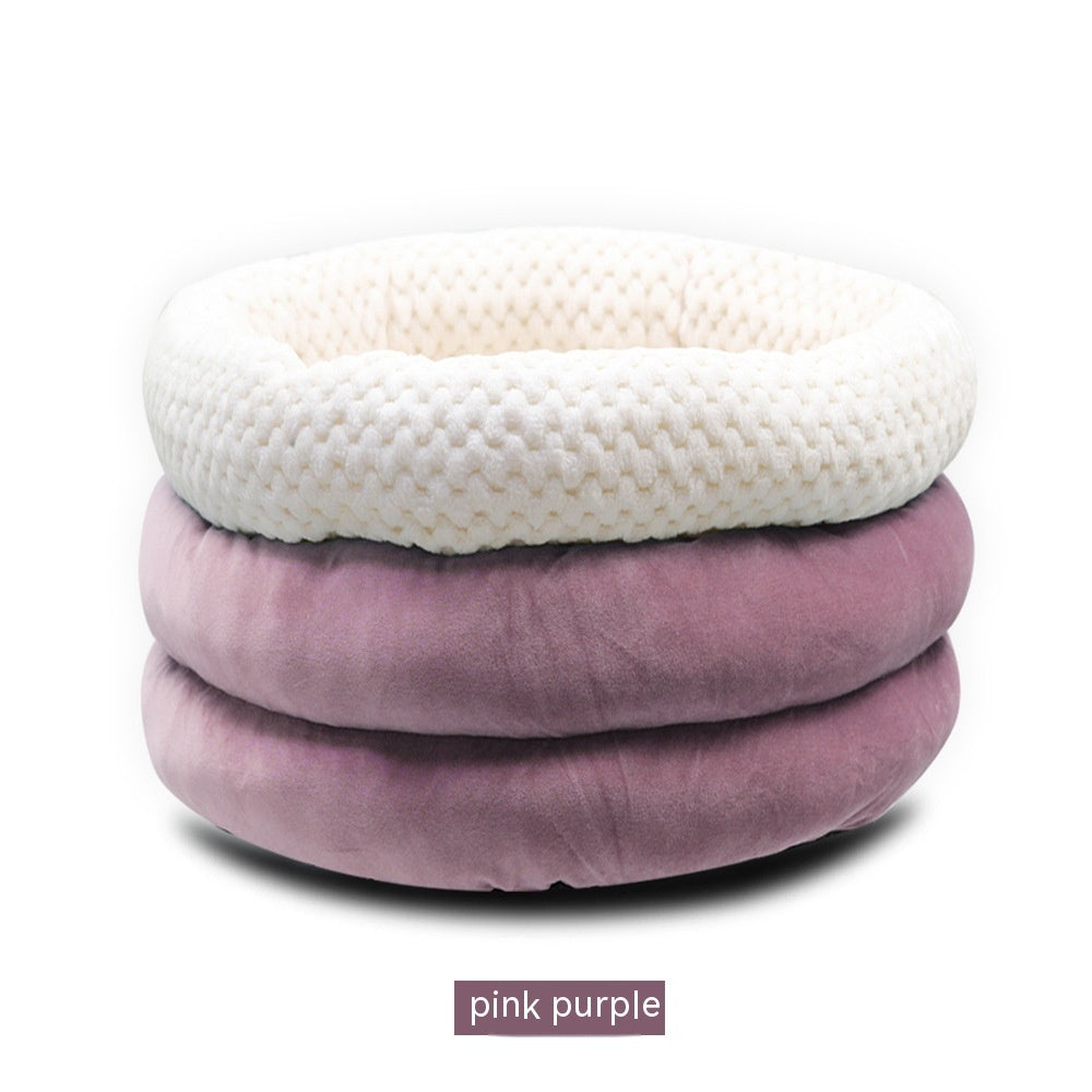 Semi Closed Round Ice Velvet Pet Bed For Deep Sleep Comfort