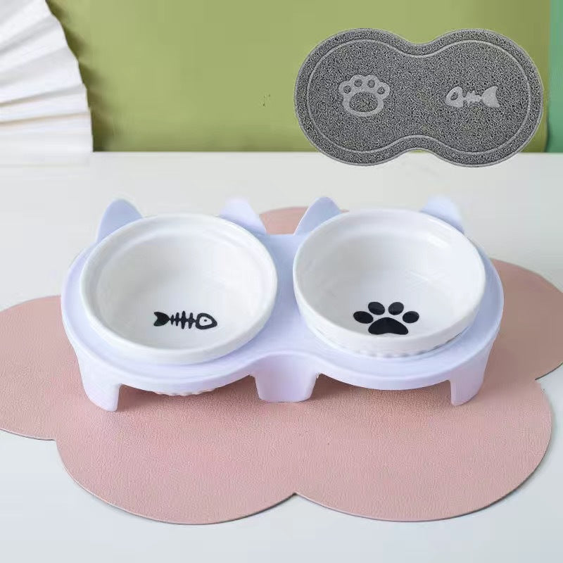 Tall Diagonal Ceramic Double Pet Water And Food Bowl Supplies