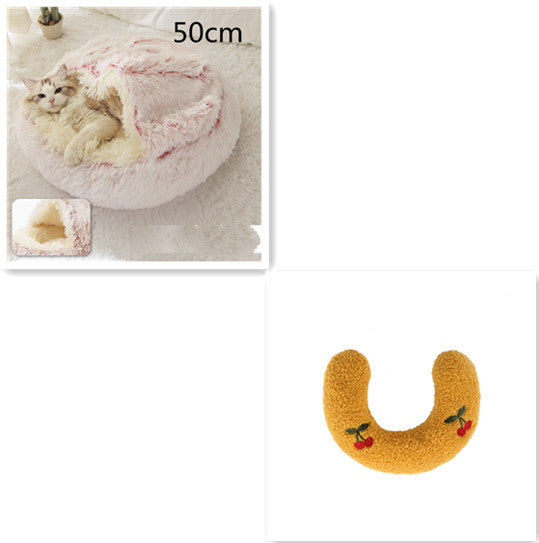 2 In 1 Pet Winter Round Plush Warm Sleeping Bed