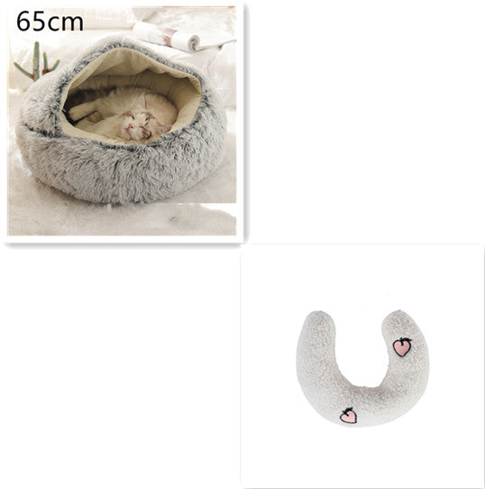 2 In 1 Pet Winter Round Plush Warm Sleeping Bed