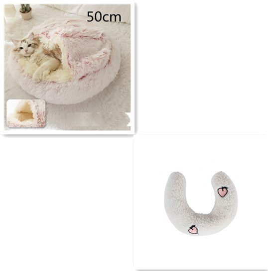 2 In 1 Pet Winter Round Plush Warm Sleeping Bed