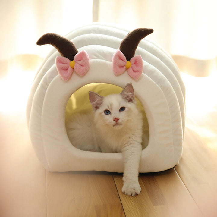 Semi Enclosed Warm Pet Nest Bed For Deep Sleep Comfort