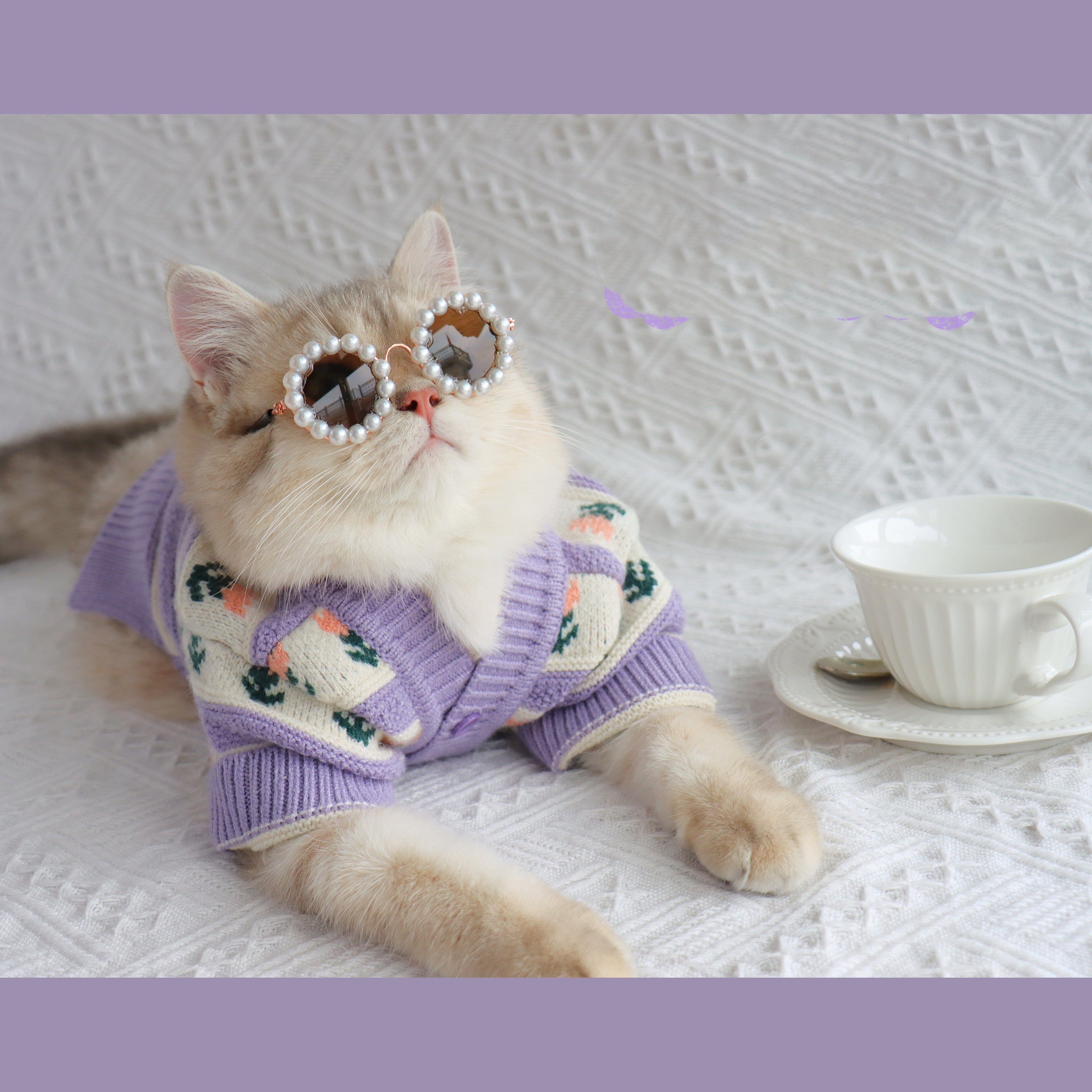 Retro Purple Flower Pet Sweater Autumn Winter Knitted Clothing