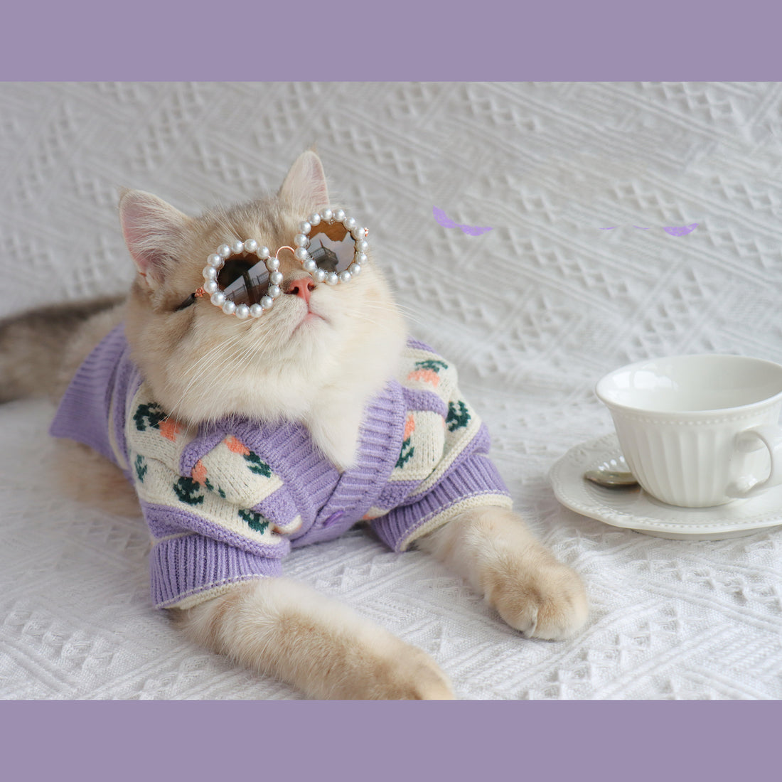 Retro Purple Flower Pet Sweater Autumn Winter Knitted Clothing