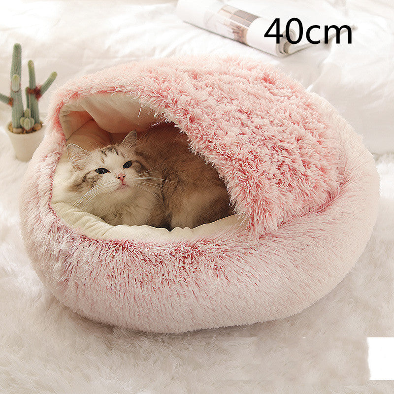 2 In 1 Pet Winter Round Plush Warm Sleeping Bed