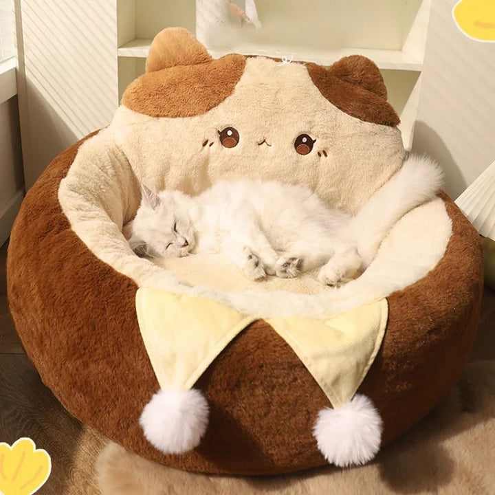 Round Pet Bed Sofa Cushion Soft Warm Deep Sleep Mattress