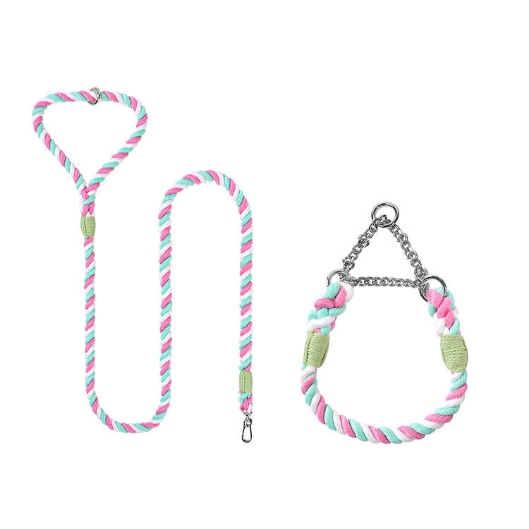 Woven Cotton Pet Collar And Leash Set Walking Tool