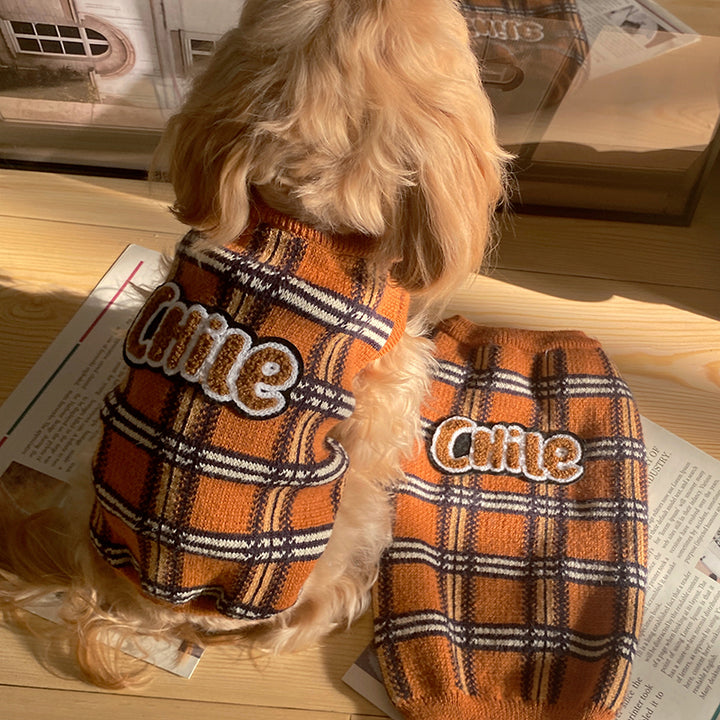 Vintage Plaid Pet Sweater Warm Clothing