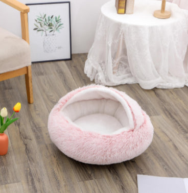 2 In 1 Pet Winter Round Plush Warm Sleeping Bed