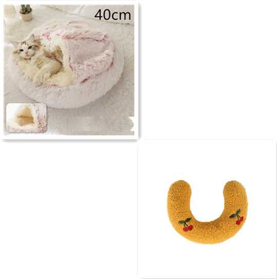 2 In 1 Pet Winter Round Plush Warm Sleeping Bed