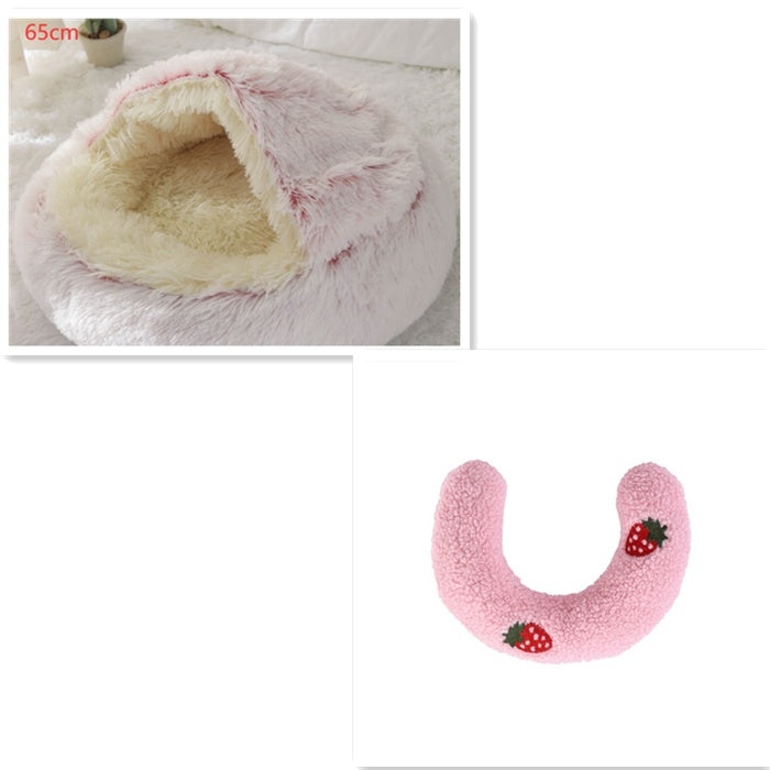 2 In 1 Pet Winter Round Plush Warm Sleeping Bed