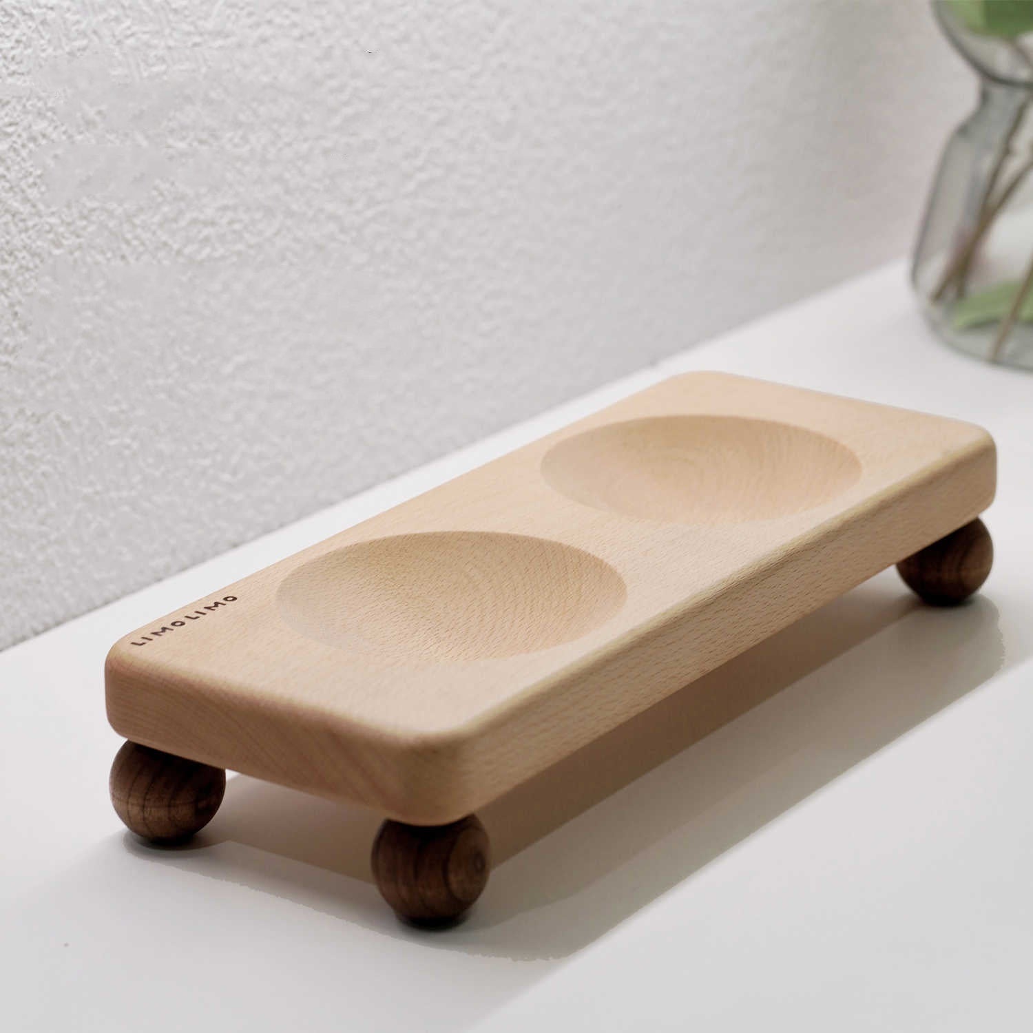 Pet Solid Wood Ceramic Feeding Bowl Suit