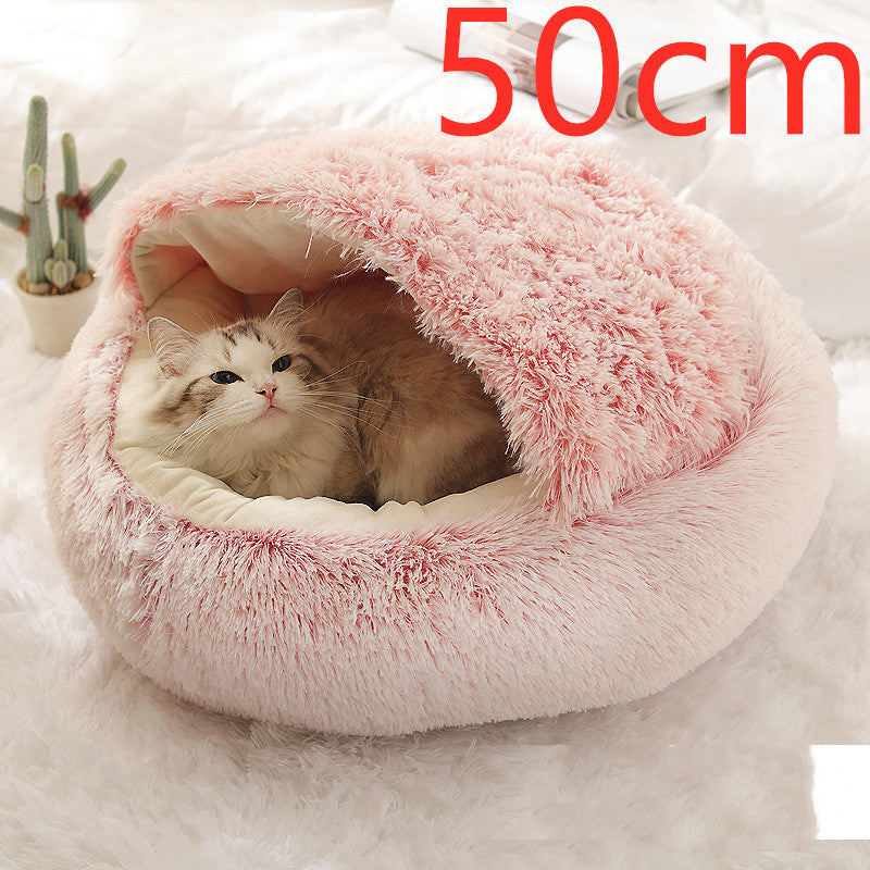 2 In 1 Pet Winter Round Plush Warm Sleeping Bed