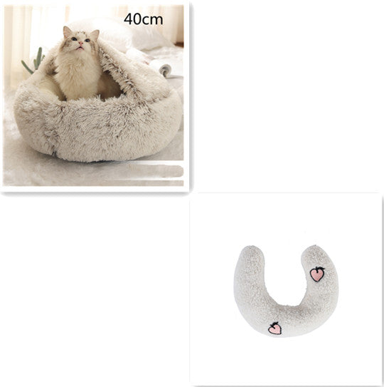 2 In 1 Pet Winter Round Plush Warm Sleeping Bed
