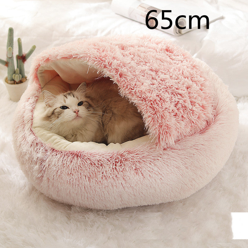 2 In 1 Pet Winter Round Plush Warm Sleeping Bed