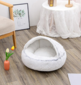 2 In 1 Pet Winter Round Plush Warm Sleeping Bed