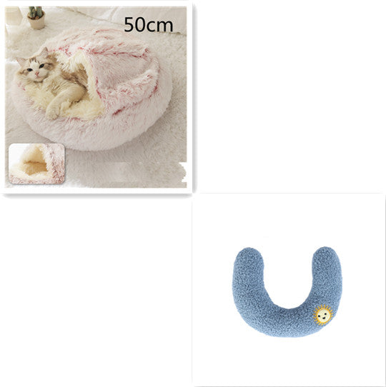 2 In 1 Pet Winter Round Plush Warm Sleeping Bed