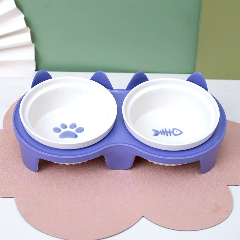 Tall Diagonal Ceramic Double Pet Water And Food Bowl Supplies