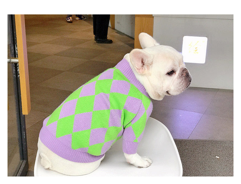 Trendy Plaid Pet Sweater Warm Fashion Clothing