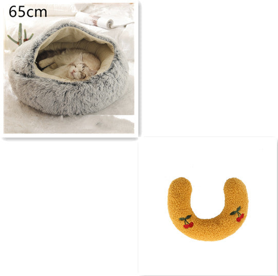2 In 1 Pet Winter Round Plush Warm Sleeping Bed